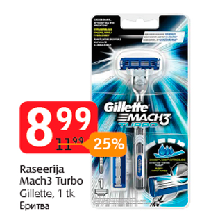 Allahindlus - Raseerija Mach3 Turbo Gillette, 1 tk