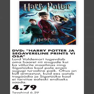 Allahindlus - DVD Harry Potter ja segavereline prints VI osa