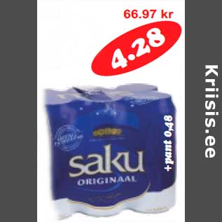 Allahindlus - Hele õlu Saku Originaal 4,6% 0,568 l, 6-pakk(1,26l)