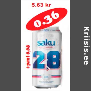 Allahindlus - Hele õlu Saku 2,8% 0,5 l(0,72l)