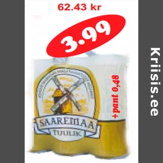 Allahindlus - Hele õlu Saaremaa Tuulik 4,7% 0,568 l, 6-pakk(1,17l)