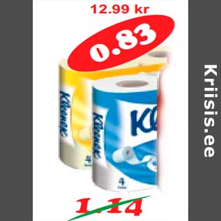 Allahindlus - Tualettpaber Kleenex Veltie, 4 rulli,2 sorti (0,21rl)