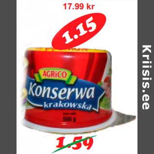 Allahindlus - Lihakonserv Krakowska 500 g(2,30kg)