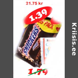 Allahindlus - Šokolaadibatoon Snickers 204 g, 4-pakk(6,81kg)