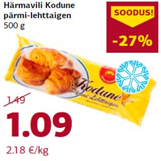 Allahindlus - Härmavili Kodune pärmi-lehttaigen 500 g