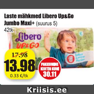 Allahindlus - Laste mähkmed Libero Up&Go Jumbo Maxi+