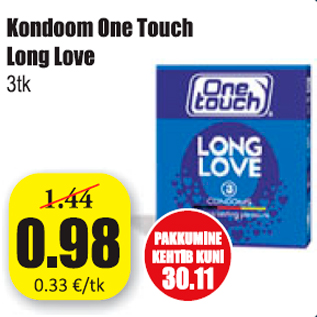 Allahindlus - Kondoom One Touch Long Love 3 tk