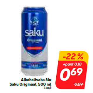 Allahindlus - Alkoholivaba õlu Saku Originaal, 500 ml