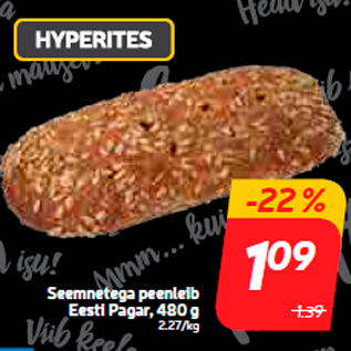 Скидка - Хлеб с семечками Eesti Pagar, 480 г