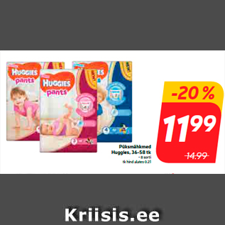 Allahindlus - Püksmähkmed Huggies, 36-58 tk