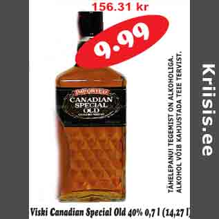 Allahindlus - Viski Canadian Special Old 40%0,7l
