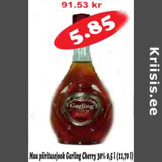 Allahindlus - Muu piiritusjook Garling Cherry 30% 0,5l