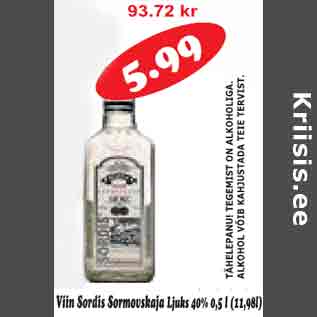 Allahindlus - Viin Sordis Sormouskaja Ljuks 40% 0,5L