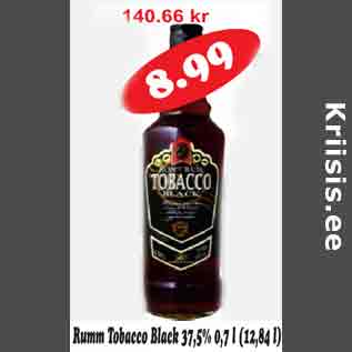 Allahindlus - Rumm Tobacco Black 37,5% 0,5l