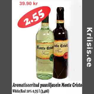 Allahindlus - MAromatiseeritud puuviljavein Monte Cristo White Red 10% 0,75l
