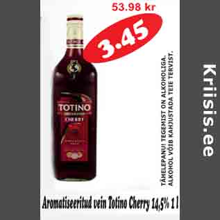Allahindlus - Aromatiseeritud vein Tonino Cherry 14,5% 1l