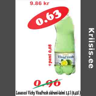 Скидка - Столовая вода Vichy VivaFresh лимон-лайм 1,5 л