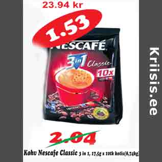 Allahindlus - Kohv Nescafe Classic 3 in 1, 17,5g x 10tk