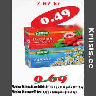 Allahindlus - Herba Kibuvitsa-hibiski tee 2 g x 20 tk pakis Herba Kummeli tee 1,25g x 20tk pakis