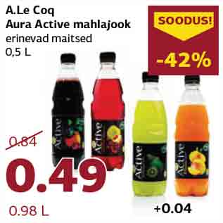 Allahindlus - A.Le Coq Aura Active mahlajook erinevad maitsed, 0,5 L