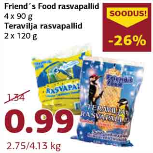 Скидка - Friend´s Food шарики, 4 х 90 г Teravilja шарики 2 х 120 г