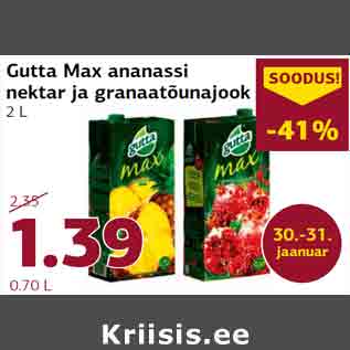 Скидка - Ананасовый нектар и гранатовый напиток Gutta Max 2 L