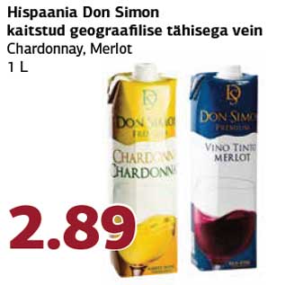 Allahindlus - Hispaania Don Simon kaitstud geograafilise tähisega vein Chardonnay, Merlot 1 L