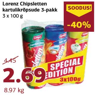 Allahindlus - Lorenz Chipsletten kartulikrõpsude 3-pakk 3 x 100 g