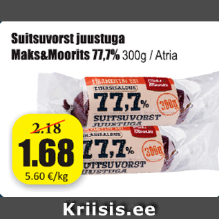 Allahindlus - Suitsuvorst juustuga Maks&Moorits 77,7%
