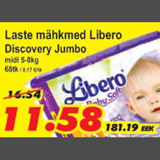 Allahindlus - Laste mähkmed Libero Discovery Jumbo