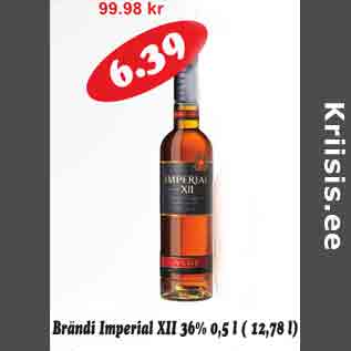 Allahindlus - Brändi Imperial XII 36% 0,5 l