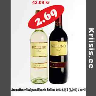 Allahindlus - Aromatiseeritud puuviljavein Bollino 10% 0,75 l, 2 sorti