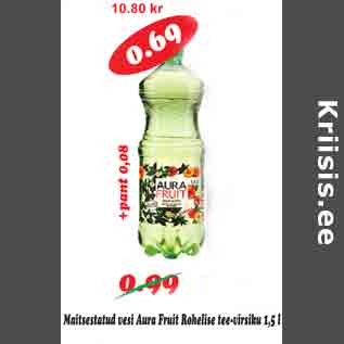 Allahindlus - Maitsestatud vesi Aura Fruit Rohelise tee-virsiku 1,5 l