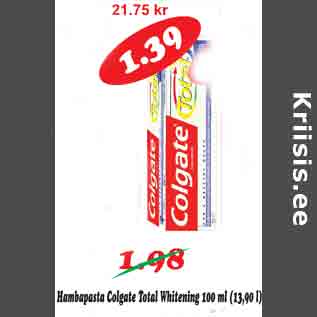 Allahindlus - Hambapasta Colgate Total Whitening 100 ml