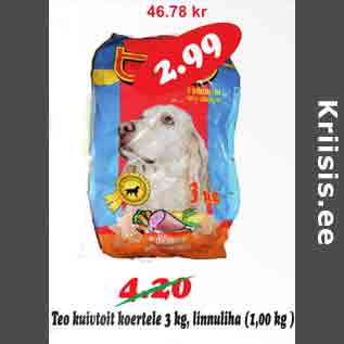 Allahindlus - Teo kuivtoit koertele 3 kg, linnuliha