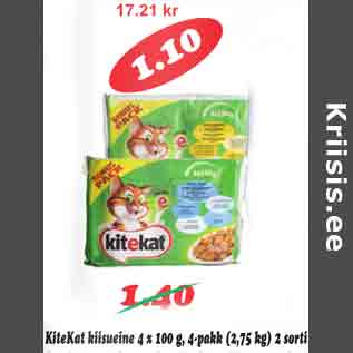 Allahindlus - Kite Kat kiisueine 4 x 100 g, 4-pakk 2 sorti