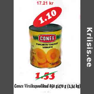 Скидка - Половинки персиков Conex 850 г / 470 г
