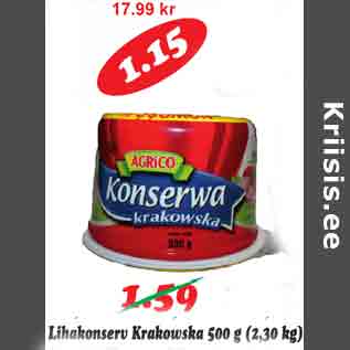 Allahindlus - Lihakonserv Krakowska 500 g