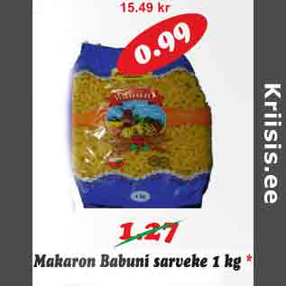 Allahindlus - Makaron Babuni sarveke 1 kg