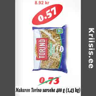 Allahindlus - Makaron Torino sarveke 400 g