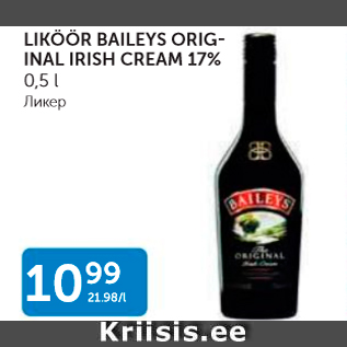 Allahindlus - LIKÖÖR BAILEYS ORIGINAL IRISH CREAM