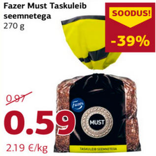 Allahindlus - Fazer Must Taskuleib seemnetega 270 g