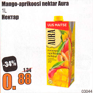 Allahindlus - Mango-aprikoosi nektar Aura 1 l