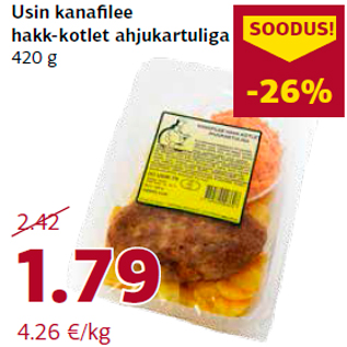 Allahindlus - Usin kanafilee hakk-kotlet ahjukartuliga 420 g