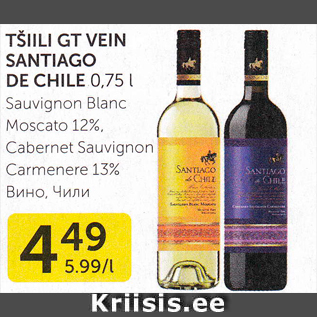 Allahindlus - ŠIILI GT VEIN SANTIAGO DE CHILE 0,75 L