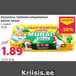 Allahindlus - Karjamõisa Talufarmi vabapidamisel kanade munad