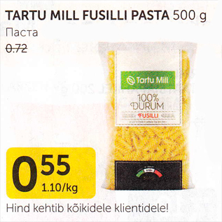 Allahindlus - TARTU MILL FUSILLI PASTA 500 G