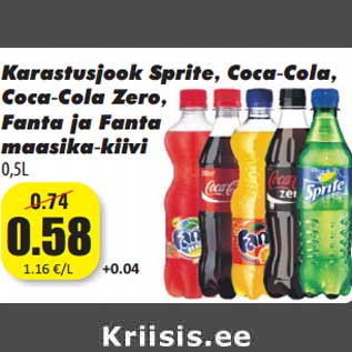 Allahindlus - Karastusjook Sprite, Coca-Cola, Coca-Cola Zero, Fanta ja Fanta maasika-kiivi 0,5L