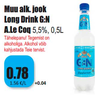 Allahindlus - Muu alk. jook Long Drink G:N A.Le Coq