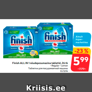 Allahindlus - Finish ALL IN 1 nõudepesumasina tabletid, 26 tk
